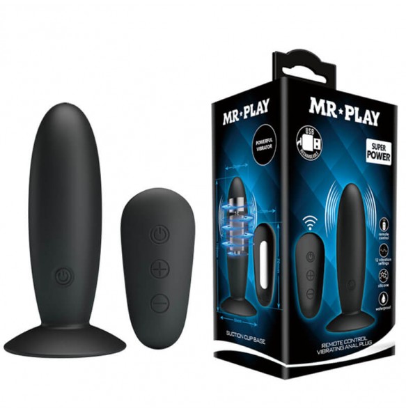 MR PLAY - Remote-Controlled Vibrating Anal Plug llll (Chargeable - Black)